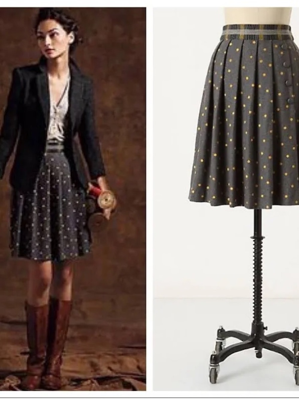 Anthropologie Tracy Reese Peppered and Striped Polka Dot Pleated Skirt